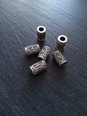 6 or 30 Hagalaz ᚺ Rune Beads Elder Futhark Antique Silver Tone 13x8mm. Large 4.7mm Hole
