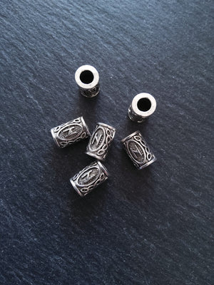 6 or 30 Hagalaz ᚺ Rune Beads Elder Futhark Antique Silver Tone 13x8mm. Large 4.7mm Hole