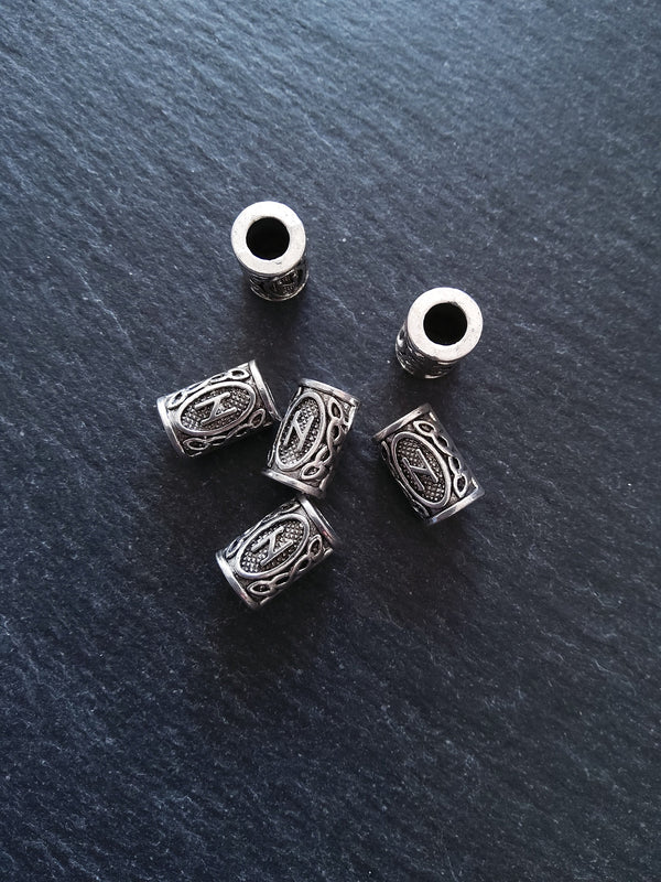 6 or 30 Hagalaz ᚺ Rune Beads Elder Futhark Antique Silver Tone 13x8mm. Large 4.7mm Hole