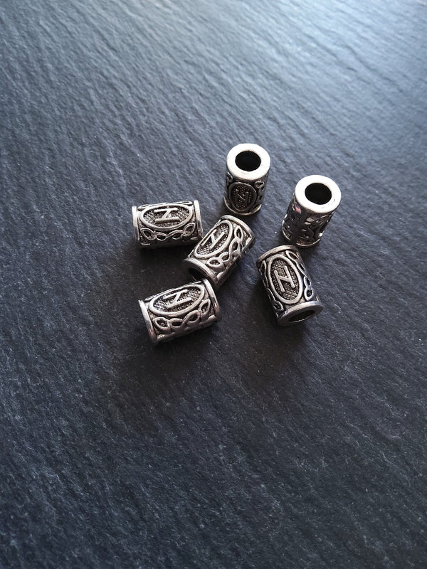 6 or 30 Hagalaz ᚺ Rune Beads Elder Futhark Antique Silver Tone 13x8mm. Large 4.7mm Hole