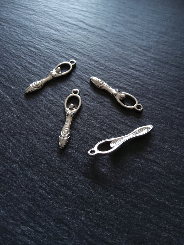 10 or 50 Silver Tone Spiral Goddess Long Pendants Charms 33x9mm