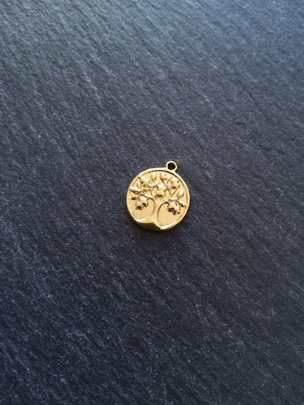 1 or 5 Genuine Gold Plated Stainless Steel Tree of Life Charms 18x15x2mm