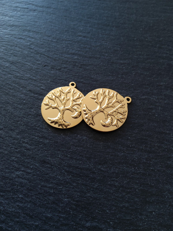 1 or 5 Genuine Gold Plated Stainless Steel Tree of Life Pendants 29x25x2mm Nickel FREE