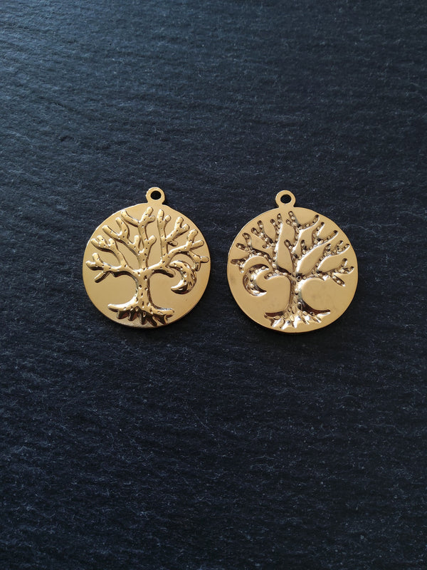 1 or 5 Genuine Gold Plated Stainless Steel Tree of Life Pendants 29x25x2mm Nickel FREE