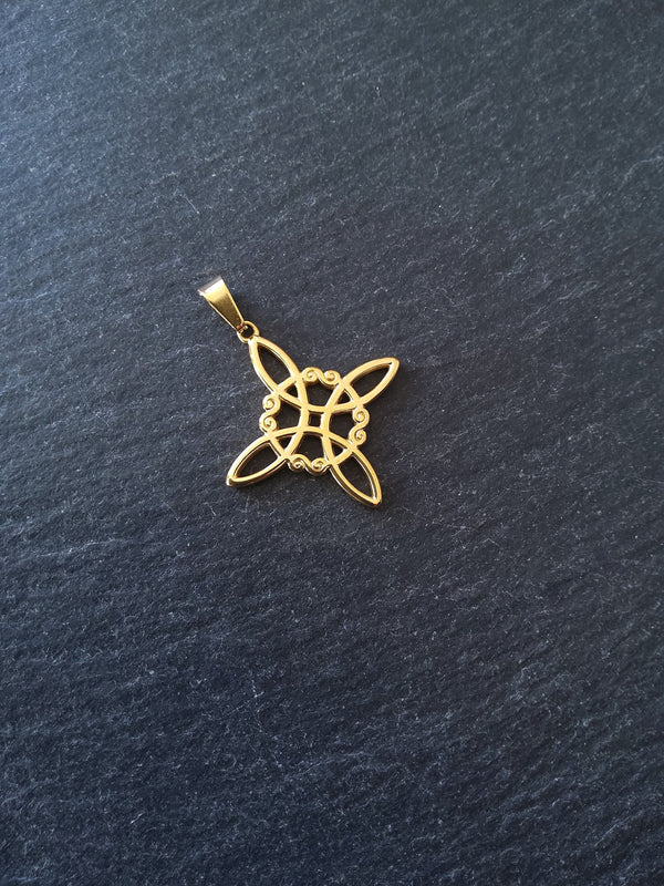 1 or 5 Gold Stainless Steel Witches Knot Pendant 32x29mm