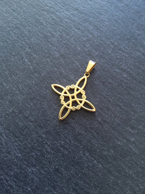 1 or 5 Gold Stainless Steel Witches Knot Pendant 32x29mm