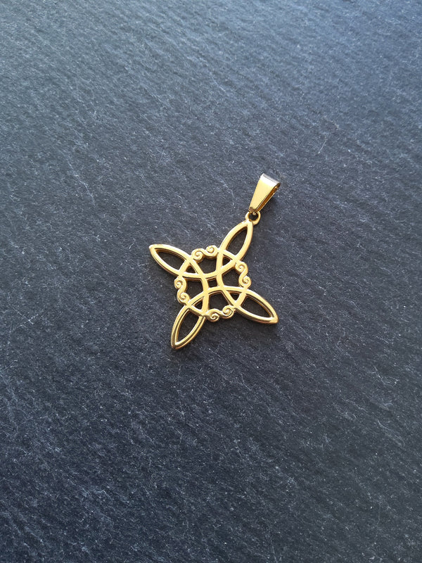 1 or 5 Gold Stainless Steel Witches Knot Pendant 32x29mm