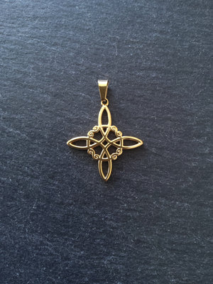 1 or 5 Gold Stainless Steel Witches Knot Pendant 32x29mm