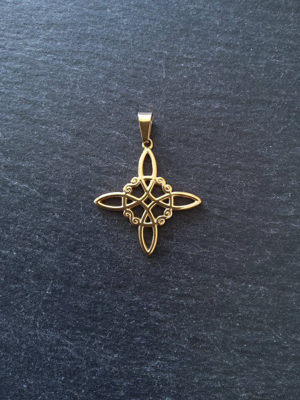 1 or 5 Gold Stainless Steel Witches Knot Pendant 32x29mm