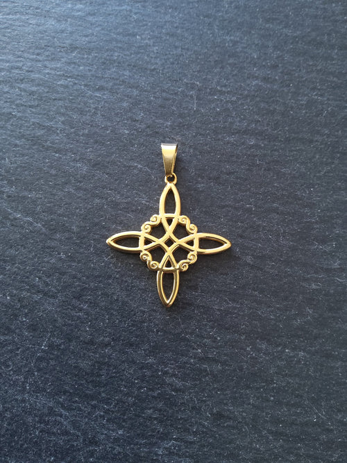 1 or 5 Gold Stainless Steel Witches Knot Pendant 32x29mm