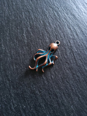 8 or 40 Antique Copper Octopus Charms with Blue Patina 31x17x5mm