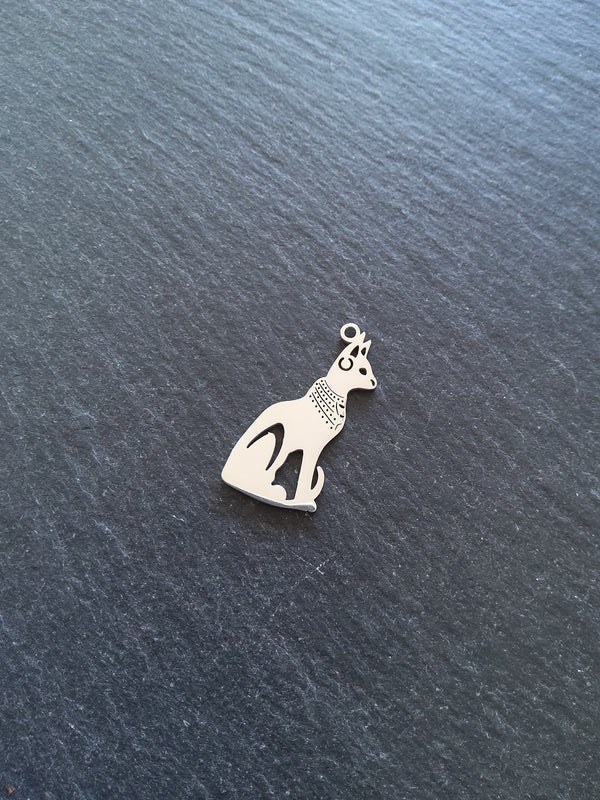 2 or 10 Stainless Steel Egyptian Cat Goddess Bastet Charms 30x15mm