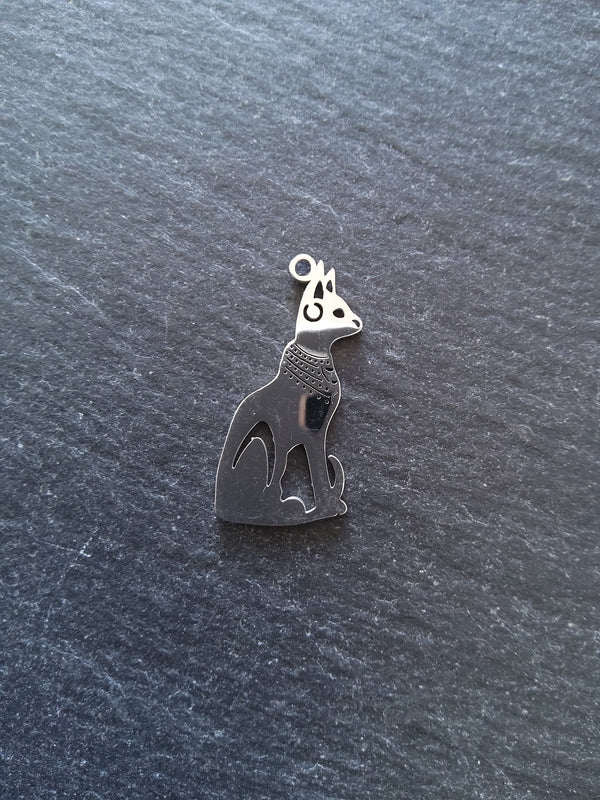 2 or 10 Stainless Steel Egyptian Cat Goddess Bastet Charms 30x15mm