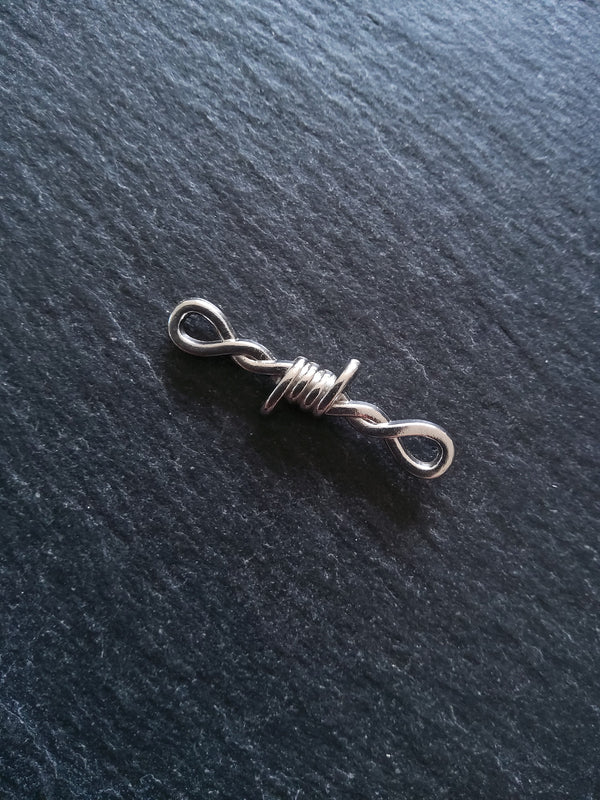 8 or 40 Long Barbed Wire Connector Charms Antique Silver Tone Alloy 34x10mm