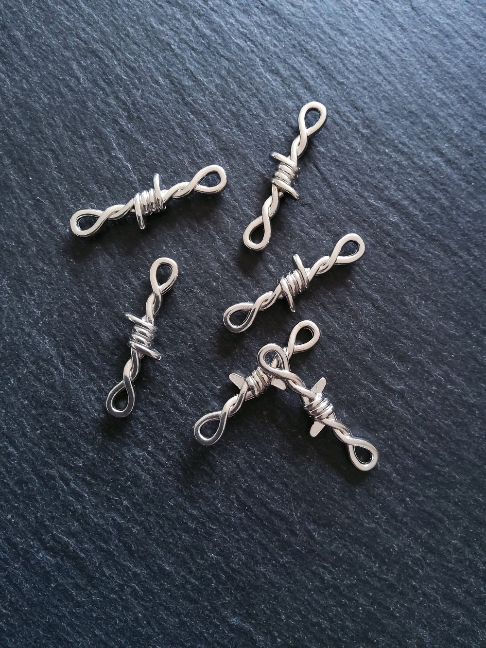 8 or 40 Long Barbed Wire Connector Charms Antique Silver Tone Alloy 34x10mm