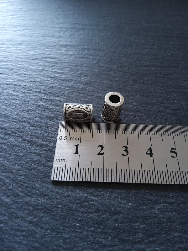 6 or 30 Berc ᛒ or Berkana Rune Beads Elder Futhark Antique Silver Tone 13x8mm. Large 4.7mm Hole