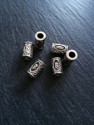 6 or 30 Berc ᛒ or Berkana Rune Beads Elder Futhark Antique Silver Tone 13x8mm. Large 4.7mm Hole