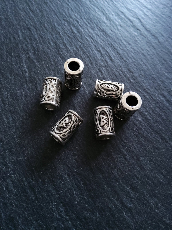 6 or 30 Berc ᛒ or Berkana Rune Beads Elder Futhark Antique Silver Tone 13x8mm. Large 4.7mm Hole