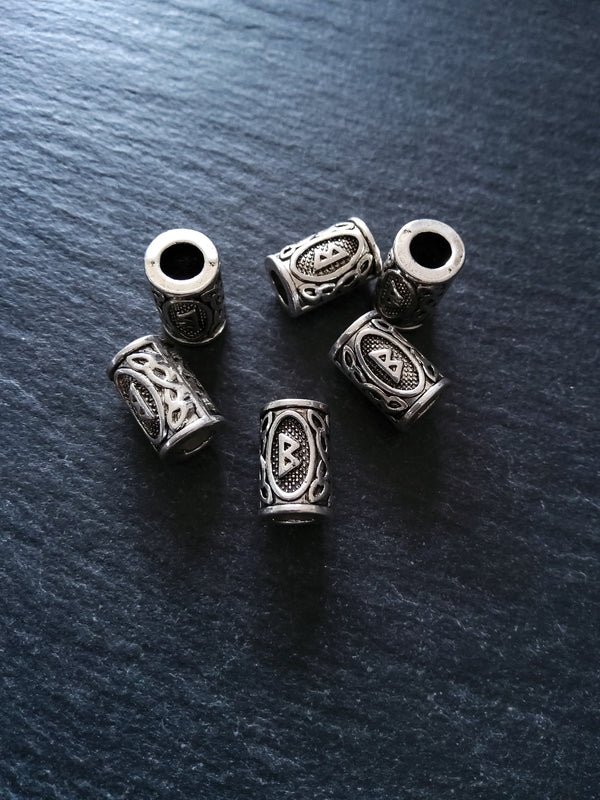 6 or 30 Berc ᛒ or Berkana Rune Beads Elder Futhark Antique Silver Tone 13x8mm. Large 4.7mm Hole