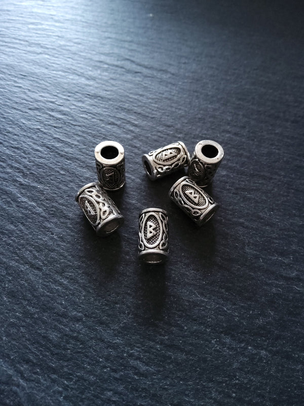 6 or 30 Berc ᛒ or Berkana Rune Beads Elder Futhark Antique Silver Tone 13x8mm. Large 4.7mm Hole