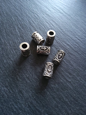 6 or 30 Tiwaz ᛏ or Týr Rune Beads Elder Futhark Antique Silver Tone 13x8mm. Large 4.7mm Hole