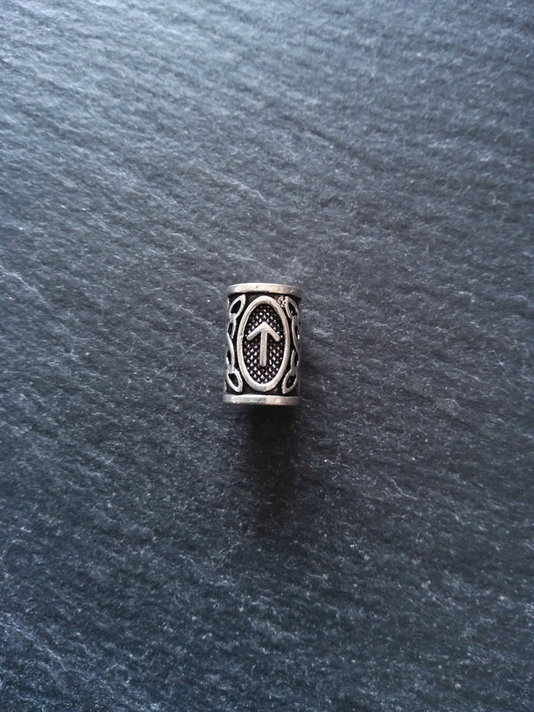 6 or 30 Tiwaz ᛏ or Týr Rune Beads Elder Futhark Antique Silver Tone 13x8mm. Large 4.7mm Hole