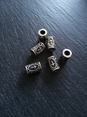 6 or 30 Tiwaz ᛏ or Týr Rune Beads Elder Futhark Antique Silver Tone 13x8mm. Large 4.7mm Hole