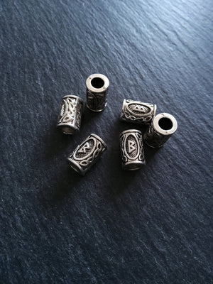 6 or 30 Berc ᛒ or Berkana Rune Beads Elder Futhark Antique Silver Tone 13x8mm. Large 4.7mm Hole