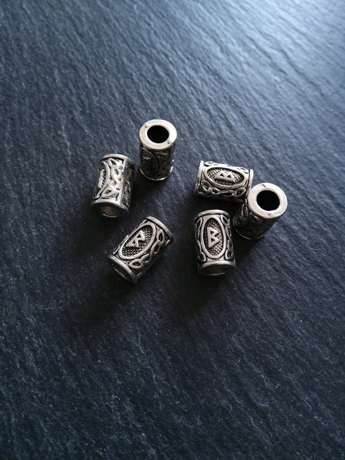6 or 30 Berc ᛒ or Berkana Rune Beads Elder Futhark Antique Silver Alloy 13x8mm Hole: 4.7mm