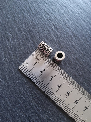 6 or 30 Fehu ᚠ Rune Beads Elder Futhark Antique Silver Tone 13x8mm. Large 4.7mm Hole