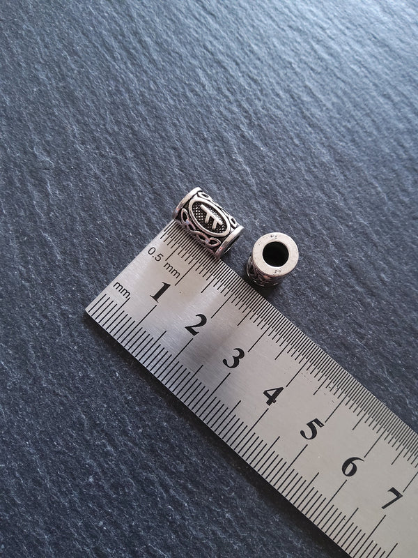 6 or 30 Fehu ᚠ Rune Beads Elder Futhark Antique Silver Tone 13x8mm. Large 4.7mm Hole