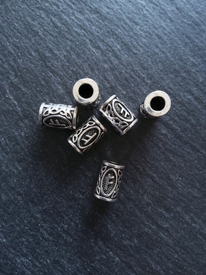 6 or 30 Fehu ᚠ Rune Beads Elder Futhark Antique Silver Tone 13x8mm. Large 4.7mm Hole