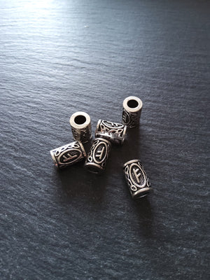 6 or 30 Fehu ᚠ Rune Beads Elder Futhark Antique Silver Tone 13x8mm. Large 4.7mm Hole