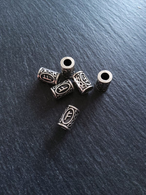 6 or 30 Fehu ᚠ Rune Beads Elder Futhark Antique Silver Tone 13x8mm. Large 4.7mm Hole
