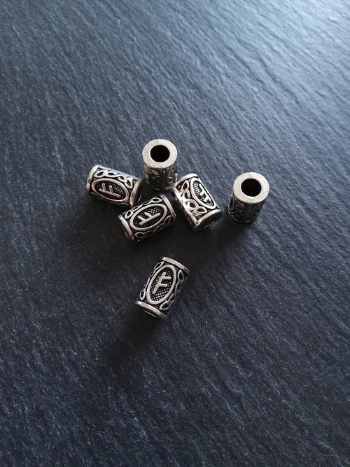 6 or 30 Fehu ᚠ Rune Beads Elder Futhark Antique Silver Tone 13x8mm. Hole: 4.7mm