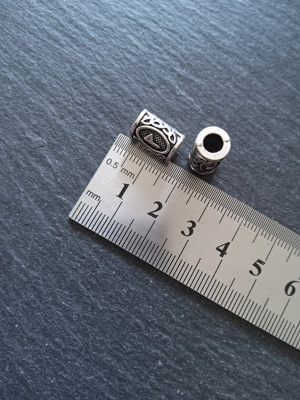 6 or 30 Wunjo ᚹ Rune Beads Elder Futhark Antique Silver Tone 13x8mm. Large 4.7mm Hole