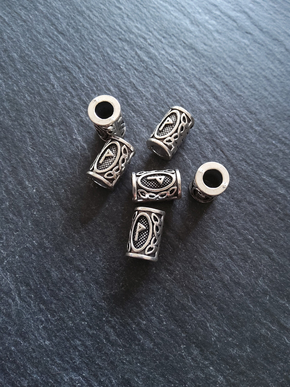 6 or 30 Wunjo ᚹ Rune Beads Elder Futhark Antique Silver Tone 13x8mm. Large 4.7mm Hole