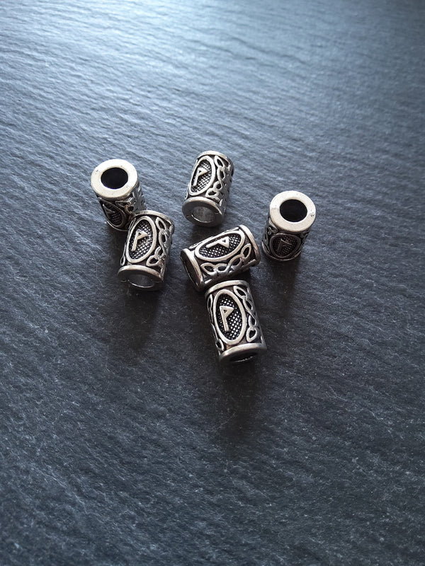 6 or 30 Wunjo ᚹ Rune Beads Elder Futhark Antique Silver Tone 13x8mm. Large 4.7mm Hole