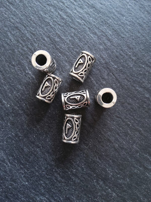 6 or 30 Wunjo ᚹ Rune Beads Elder Futhark Antique Silver Tone 13x8mm. Large 4.7mm Hole