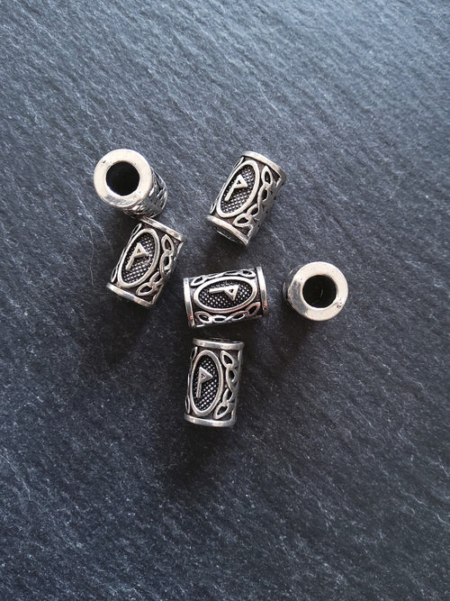 6 or 30 Wunjo ᚹ Rune Beads Elder Futhark Antique Silver Tone 13x8mm. Large 4.7mm Hole