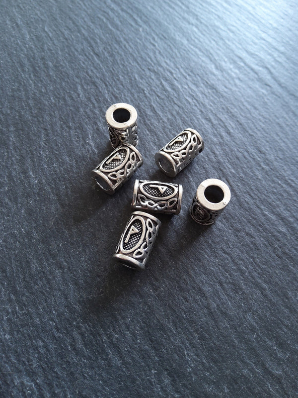 6 or 30 Wunjo ᚹ Rune Beads Elder Futhark Antique Silver Tone 13x8mm. Large 4.7mm Hole