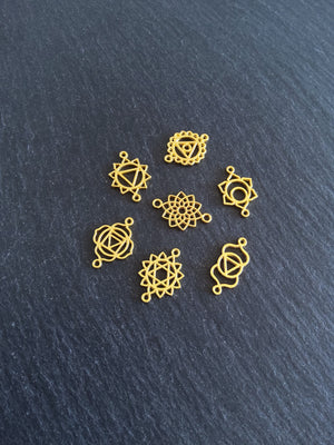 1 or 5 Full Sets of The Seven Chakras Connector Charms Bright Gold Plated Small 20x13mm