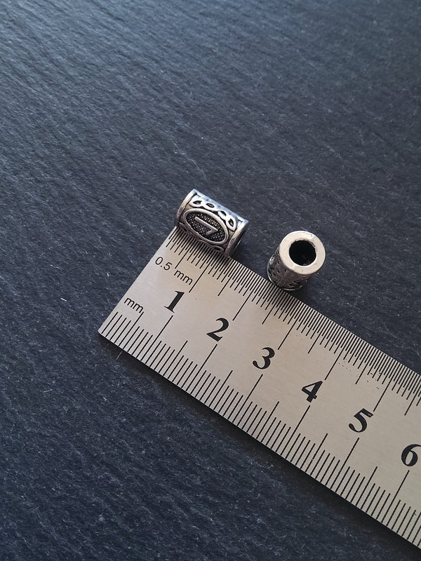 6 or 30 Laguz ᛚ Rune Beads Elder Futhark Antique Silver Tone 13x8mm. Large 4.7mm Hole