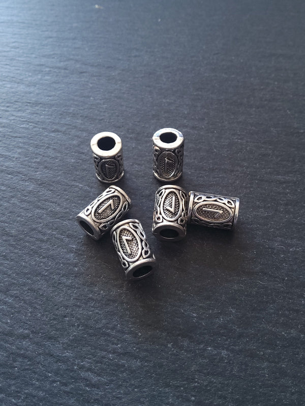 6 or 30 Laguz ᛚ Rune Beads Elder Futhark Antique Silver Tone 13x8mm. Large 4.7mm Hole