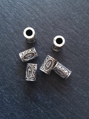 6 or 30 Laguz ᛚ Rune Beads Elder Futhark Antique Silver Tone 13x8mm. Large 4.7mm Hole