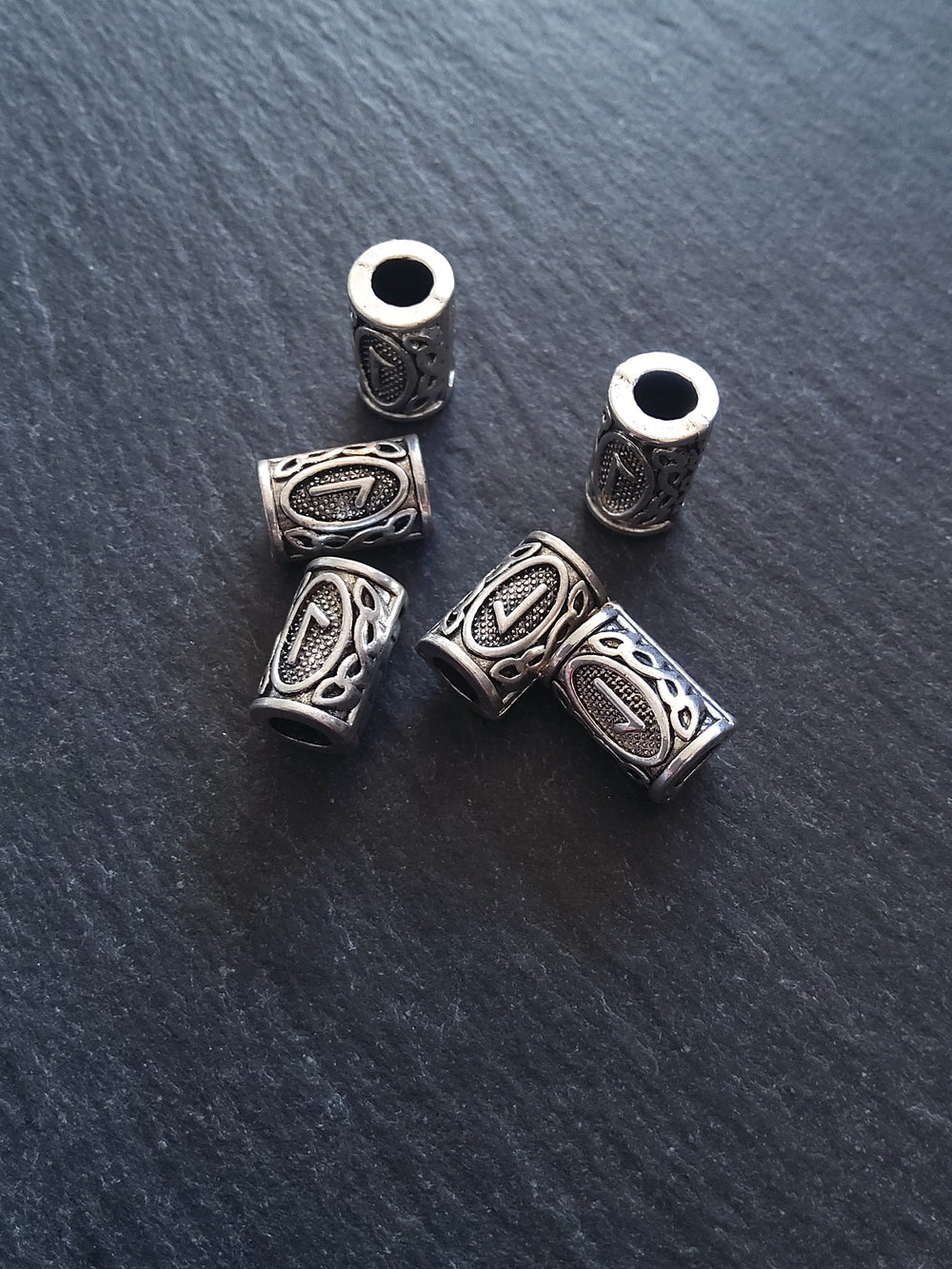 6 or 30 Laguz ᛚ Rune Beads Elder Futhark Antique Silver Tone 13x8mm. Large 4.7mm Hole