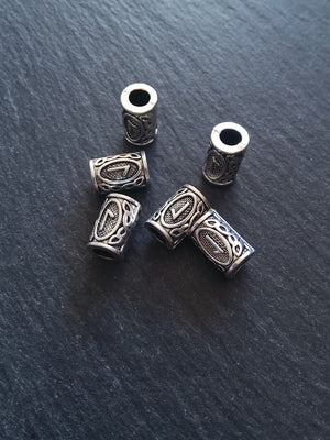 6 or 30 Laguz ᛚ Rune Beads Elder Futhark Antique Silver Tone 13x8mm. Large 4.7mm Hole