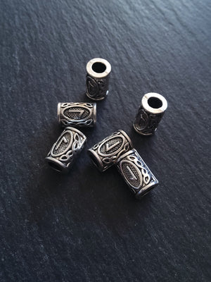 6 or 30 Laguz ᛚ Rune Beads Elder Futhark Antique Silver Tone 13x8mm. Large 4.7mm Hole