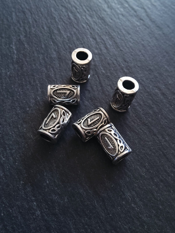 6 or 30 Laguz ᛚ Rune Beads Elder Futhark Antique Silver Tone 13x8mm. Large 4.7mm Hole