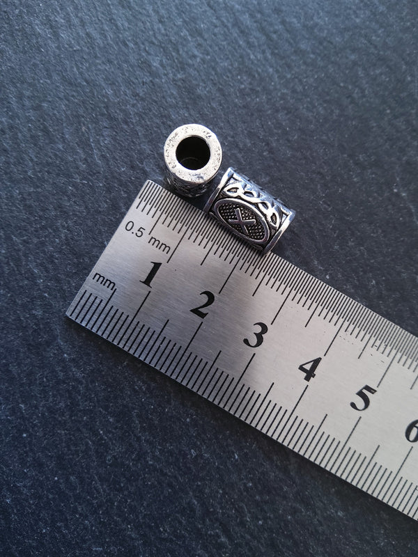 6 or 30 Gebo X Rune Beads Elder Futhark Antique Silver Tone 13x8mm. Large 4.7mm Hole